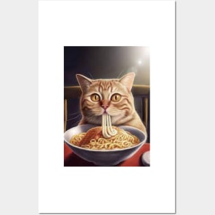 Cat eating spaghetti Posters and Art